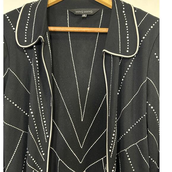 Ming Wang Black Knit Hook Front Jacket‎ S Geometric Dots Classic - Picture 5 of 9